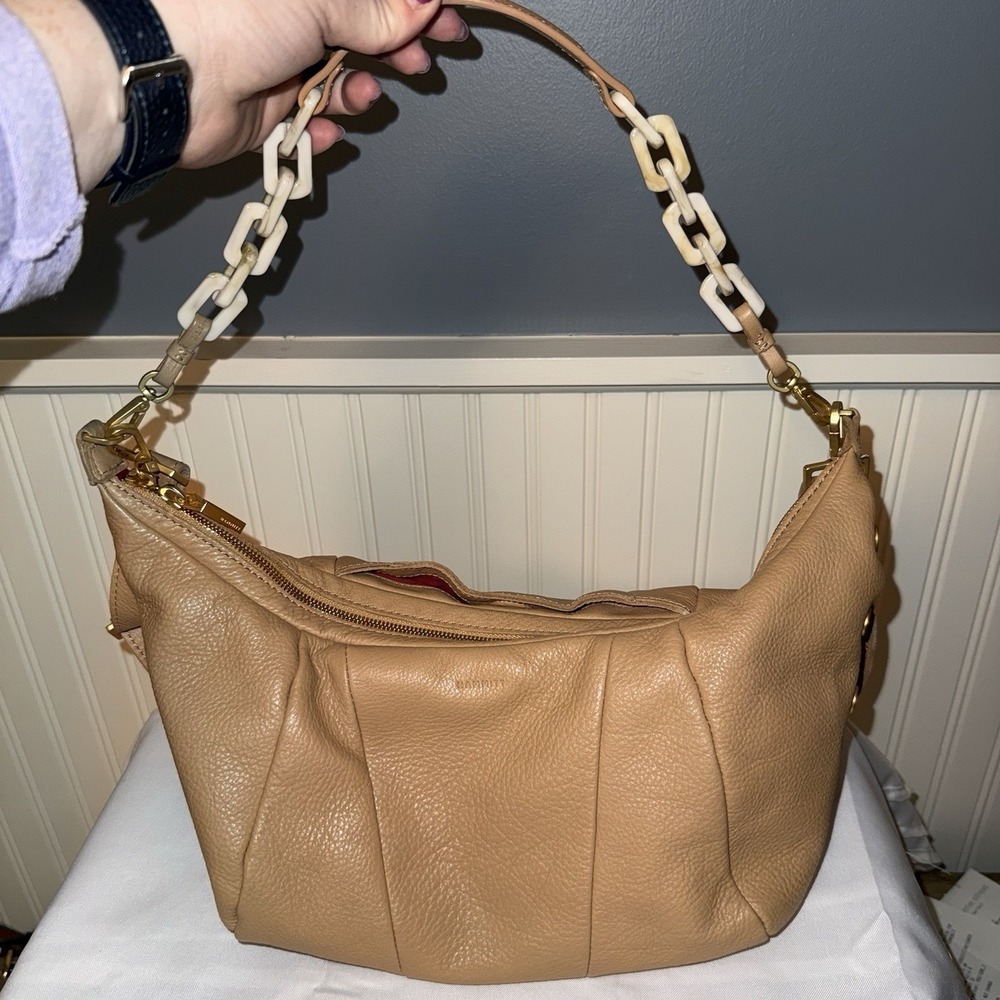 Hammitt Morgan Leather Crossbody Shoulder Crossbody Bag Purse Toast Tan Chain